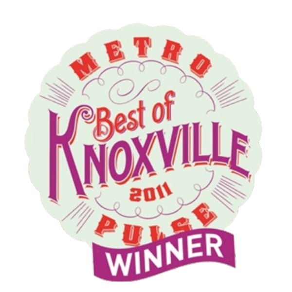Metro Pulse "Best of Knoxville 2011" winner badge in red and purple.