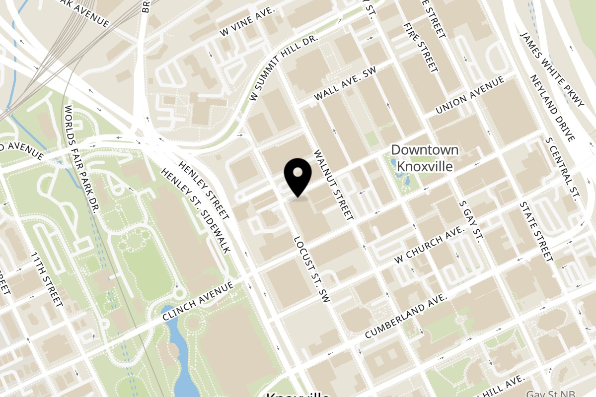 Map showing the location of Pete's Restaurant & Coffee Shop on 540 Union Ave in Knoxville
